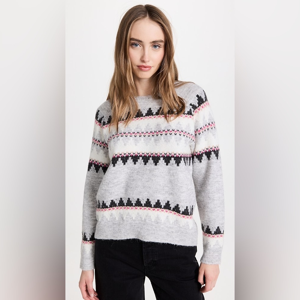Sundry Fair Isle Raglan Sweater Pullover Size 0 XS Lightweight Cloud Gray Multi